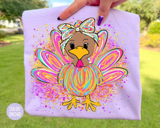 Comfort Colors Thanksgiving Turkey Shirt: Girls Watercolor Turkey Tee