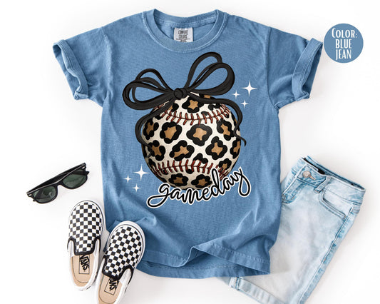 Comfort Colors Girls Leopard Softball Gameday Shirt, Kids Game Day Softball Shirts