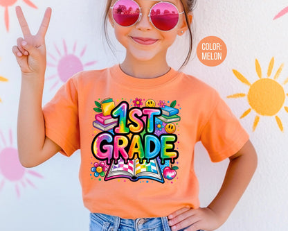 Retro First Grade Comfort Colors Shirt - Back to School Tee