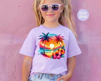 Comfort Colors® Kids Sunset Beach Shirt, Girls Beach Shirt, Kids Summer Shirts, Youth Beach Shirts, Matching Mom and Daughter Shirts