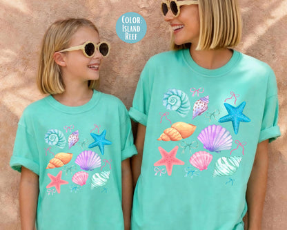 Comfort Colors® Preppy Coquette Seashells Shirt, Mama and Mini Summer Shirts