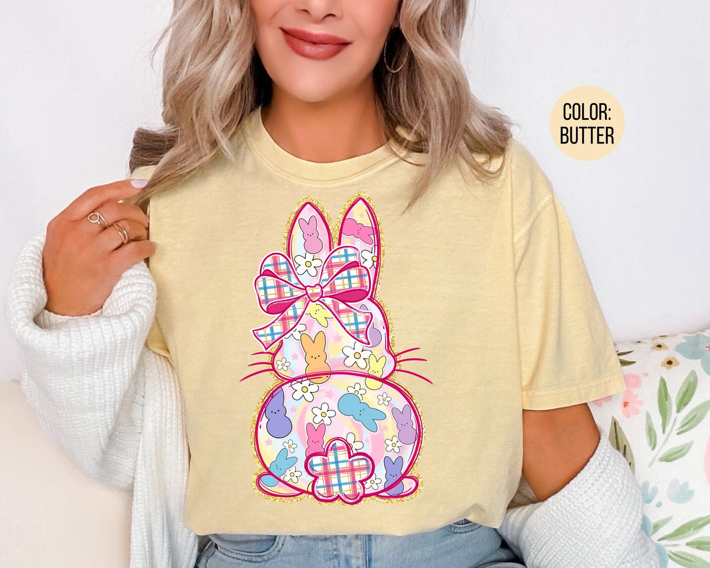 Comfort Colors® Pink Plaid Preppy Bunny Shirt, Adult and Youth Easter Bunny Shirts