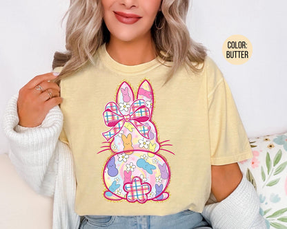 Comfort Colors® Pink Plaid Preppy Bunny Shirt, Adult and Youth Easter Bunny Shirts