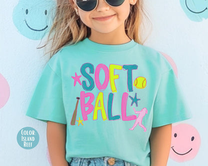 Comfort Colors Watercolor Softball Shirt: Matching Mom & Daughter Softball Shirts