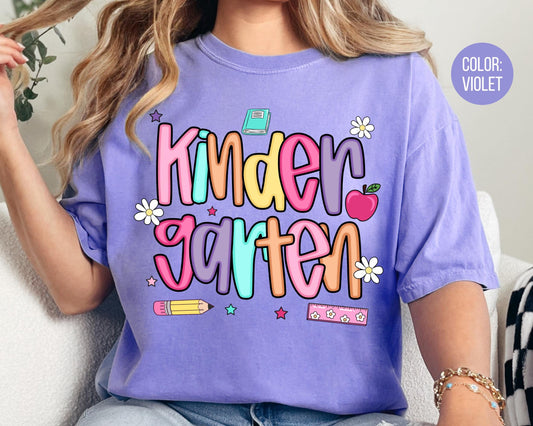 Comfort Colors® Colorful Preppy Kindergarten Shirt, Kindergarten Teacher Shirts