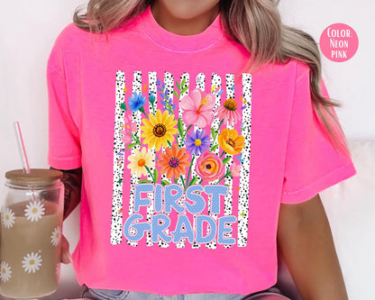 Comfort Colors® Floral First Grade Shirt, 1st Grade Teacher Shirts