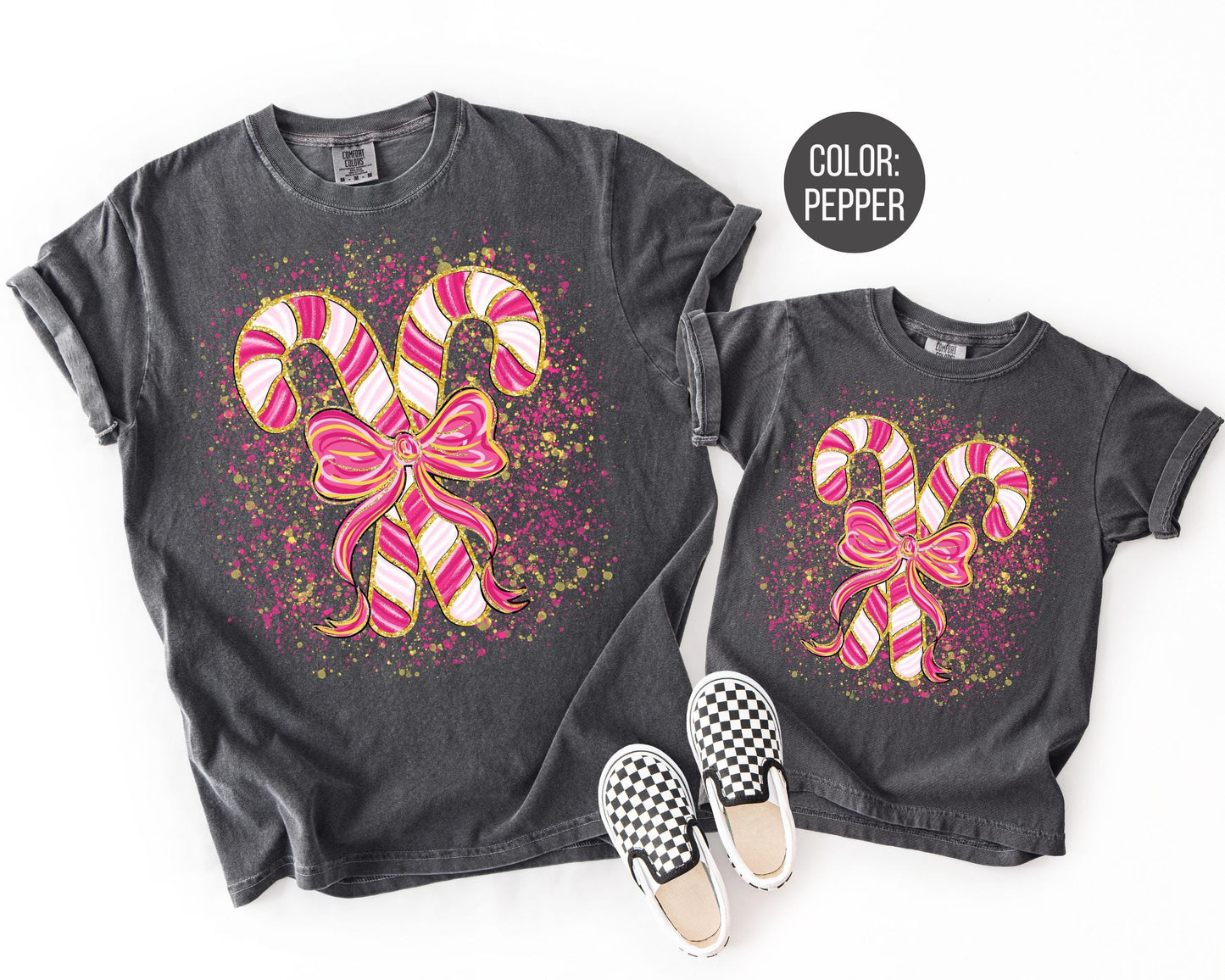 Comfort Colors Coquette Candy Cane Shirt, Girls Peppermint Tee, Mommy and Me Christmas Shirts