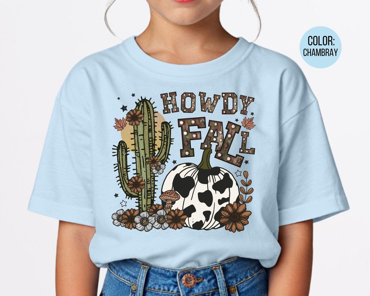 Comfort Colors Howdy Fall Shirt, Cow Print Shirts for Kids, Cowgirl Tee