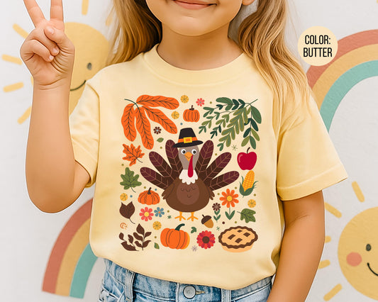 Kids Comfort Colors Thanksgiving Turkey Shirt: Boho Fall Tee