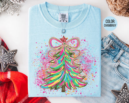 Comfort Colors Christmas Tree Shirt: Preppy Coquette Christmas Shirts