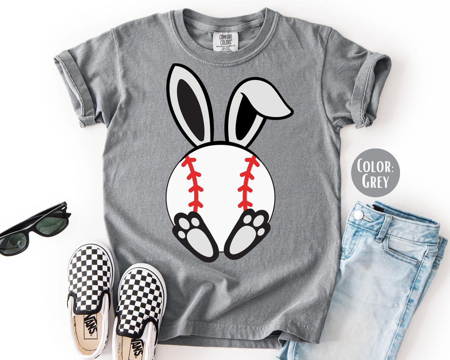 Comfort Colors® Boys Easter Baseball Shirt, Kids Bunny Baseball Tee