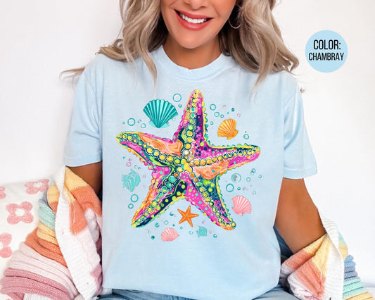 Comfort Colors® Preppy Summer Starfish Shirt, Girls Summer Shirts