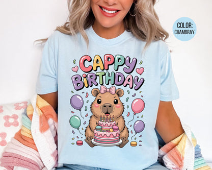 Comfort Colors Cappy Birthday Shirt, Girls Birthday Shirts, Capybara Tee