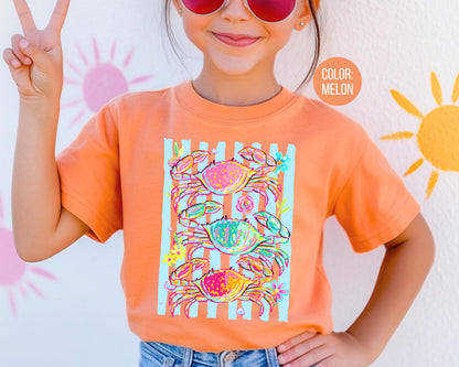 Comfort Colors® Preppy Floral Crabs Shirt, Girls Crab Shirts, Summer Tees