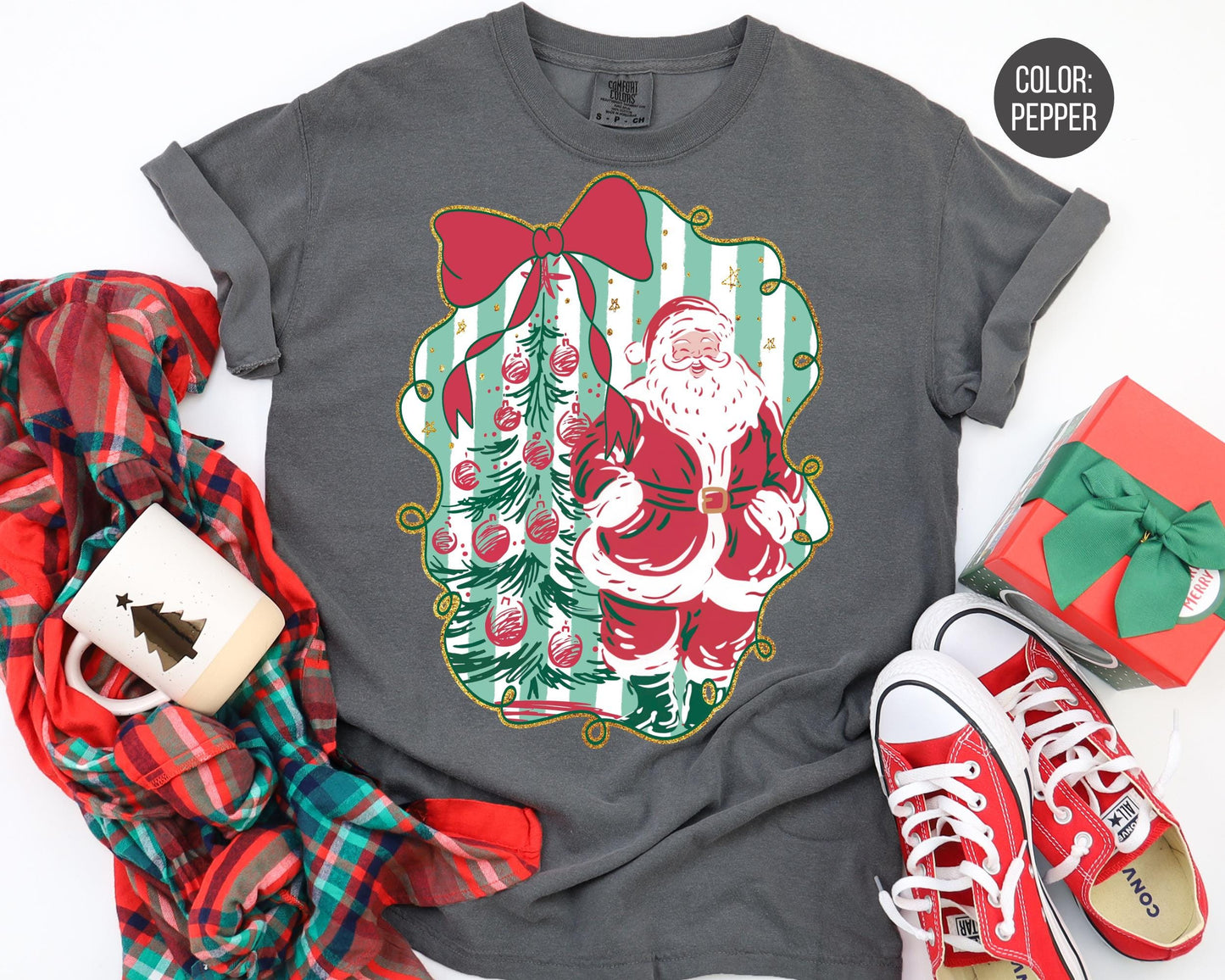 Comfort Colors Santa Shirt: Preppy Christmas Tee