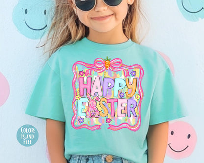 Comfort Colors® Preppy Happy Easter Shirt, Girls Easter Shirts