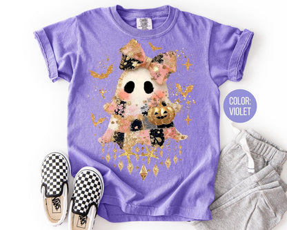 Comfort Colors Gold Foil Ghost Shirt - Kids Halloween Tee