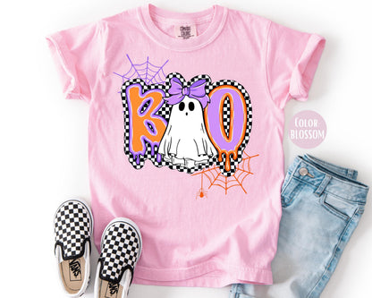 Comfort Colors Checkered Ghost Shirt: Spooky Halloween Mama & Mini Tees