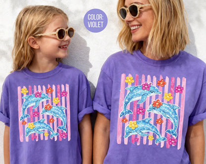 Comfort Colors Faux Glitter Dolphin Shirt, Girls Dolphin Shirts