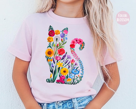 Comfort Colors Floral Cat Shirt: Mommy and Me Matching Tee
