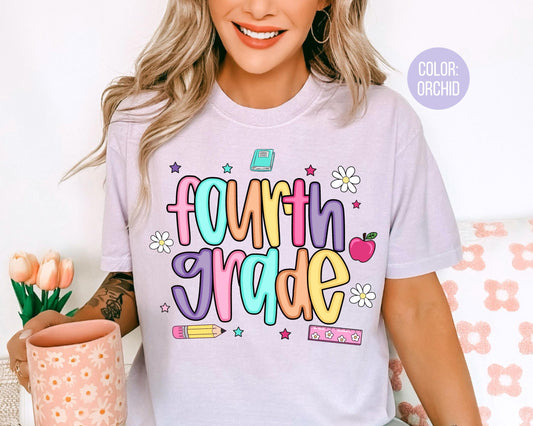 Comfort Colors® Colorful Preppy Fourth Grade Shirt, 4th Grade Teacher Shirts