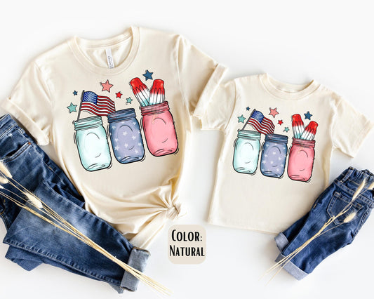 Matching Mason Jar America Shirts, Mother's Day Gift, Matching Mommy and Me July 4th Tee, Mother Daughter, 4th of July Family Shirts