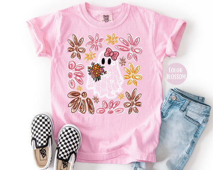Comfort Colors Floral Lace Ghost Shirt - Halloween Kids Shirt