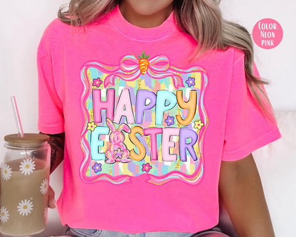 Comfort Colors® Preppy Happy Easter Shirt, Girls Easter Shirts