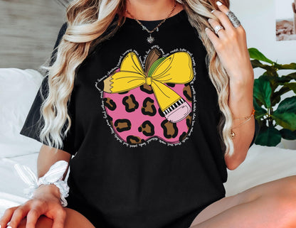 Comfort Colors Teacher Shirt: Leopard Apple Tee
