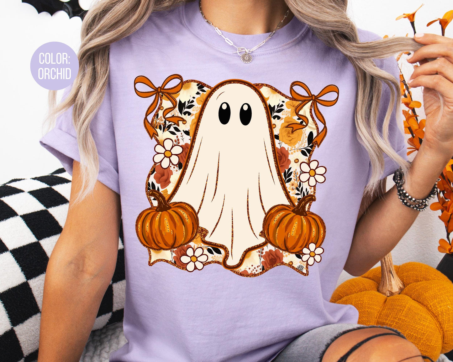 Comfort Colors Fall Ghost Shirt, Pumpkin Graphic Tee