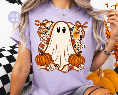 Comfort Colors Fall Ghost Shirt, Pumpkin Graphic Tee