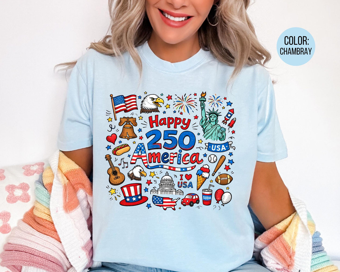 Comfort Colors Happy 250 America Shirt, 4th of July Shirts