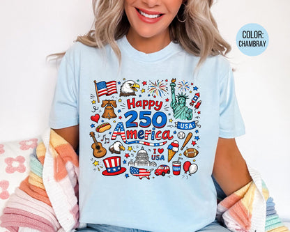 Comfort Colors Happy 250 America Shirt, 4th of July Shirts