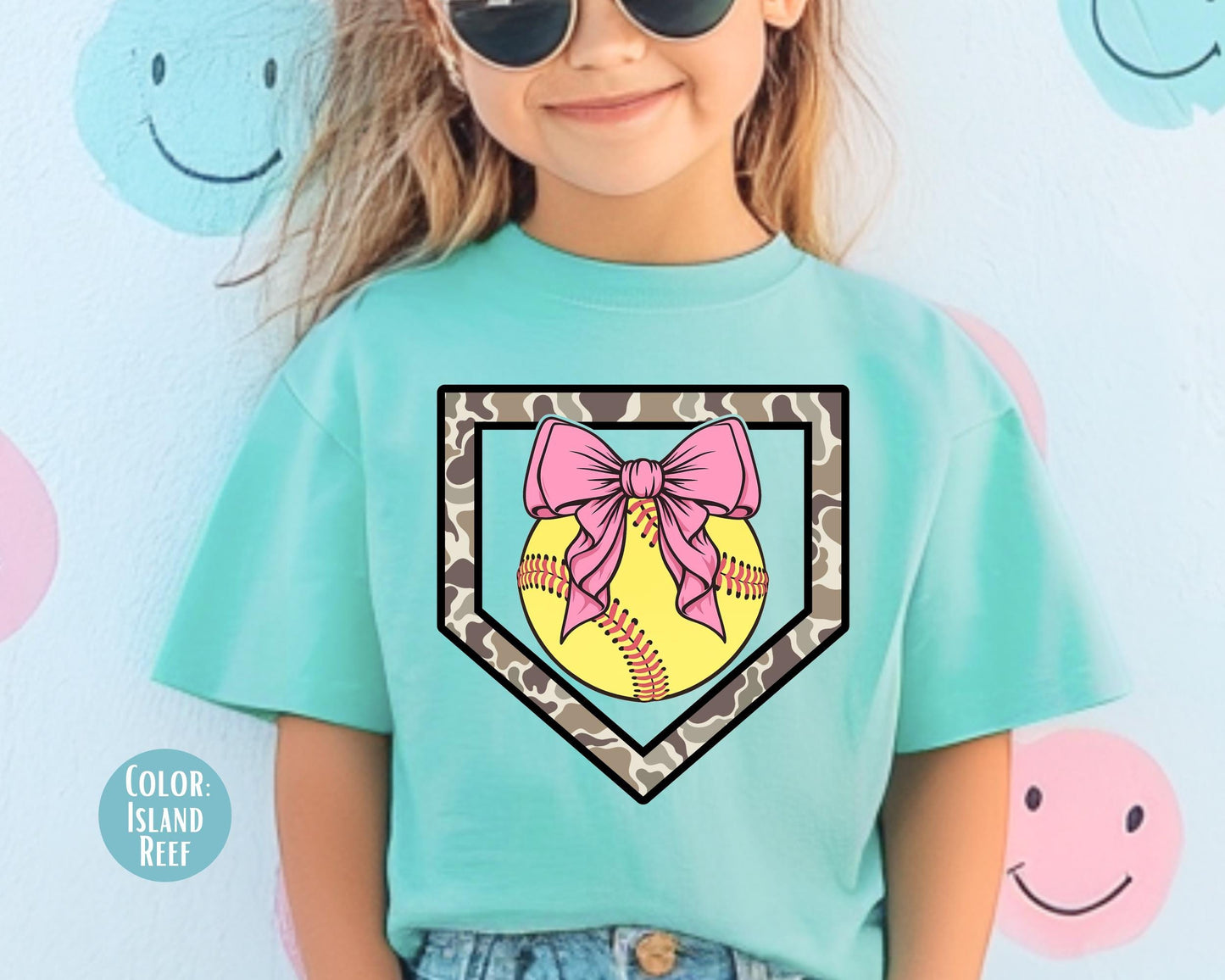 Comfort Colors Girls Camo Softball Shirt, Kids Softball Shirts
