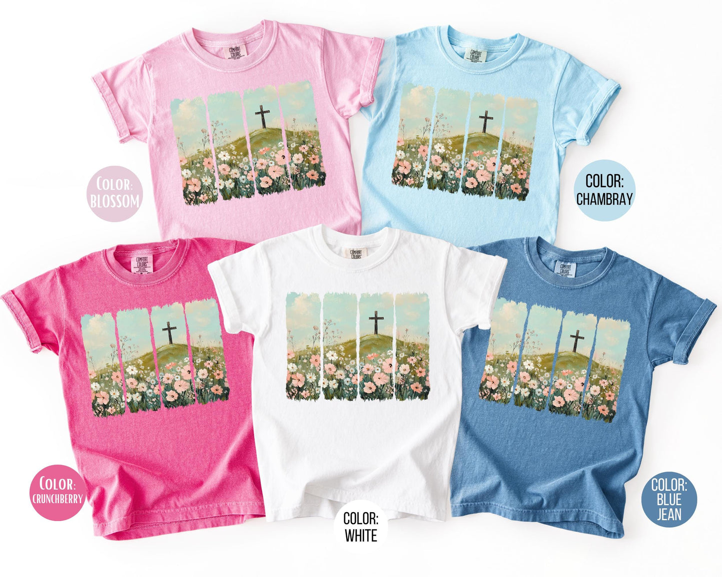 Comfort Colors® Girls Floral Cross Shirt, Kids Easter Shirts, Christian Gift