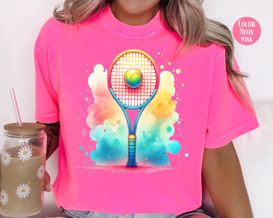 Comfort Colors Watercolor Tennis Shirt, Girls Tennis Shirts