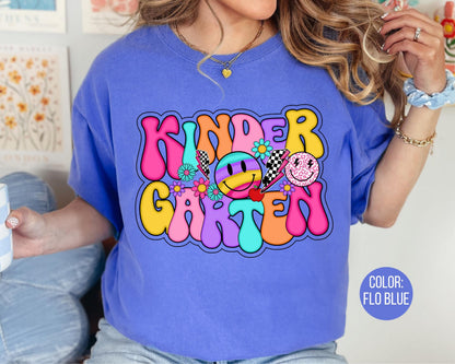 Comfort Colors® Smiley Retro Kindergarten Shirt, Kindergarten Teacher Shirts