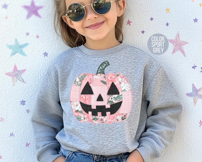Pink Patchwork Pumpkin Sweatshirt - Girls Fall Clothing