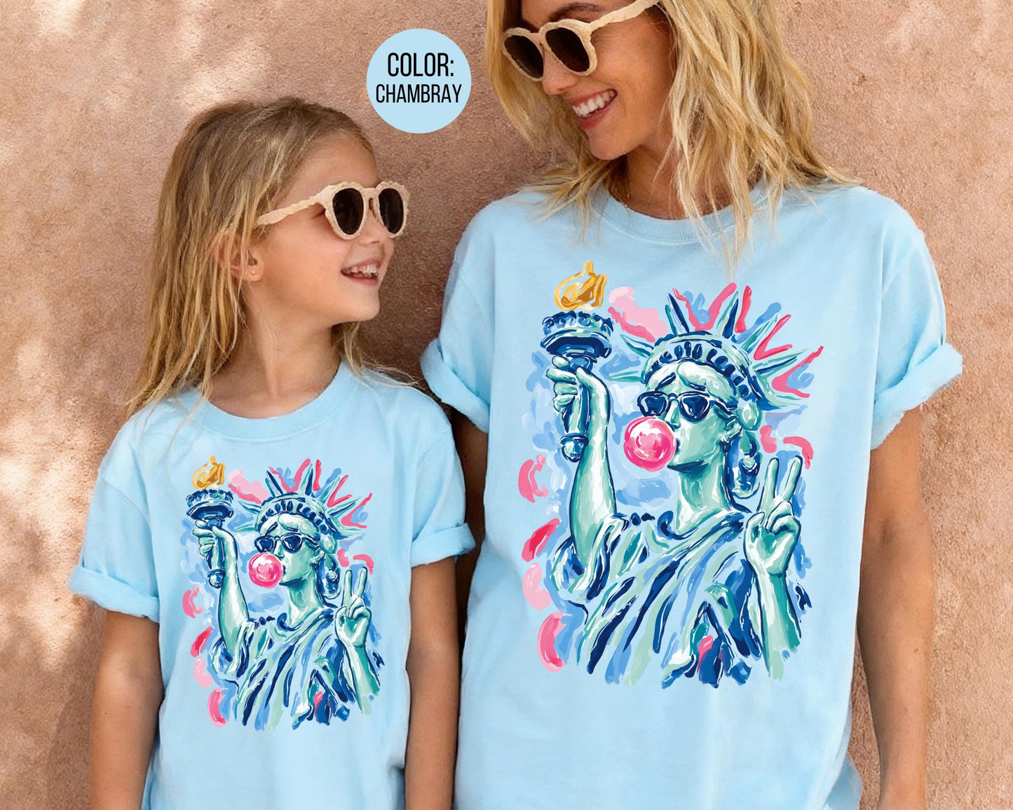 Comfort Colors Preppy Statue of Liberty Blowing Bubble Gum Shirt, 4th of July Shirts