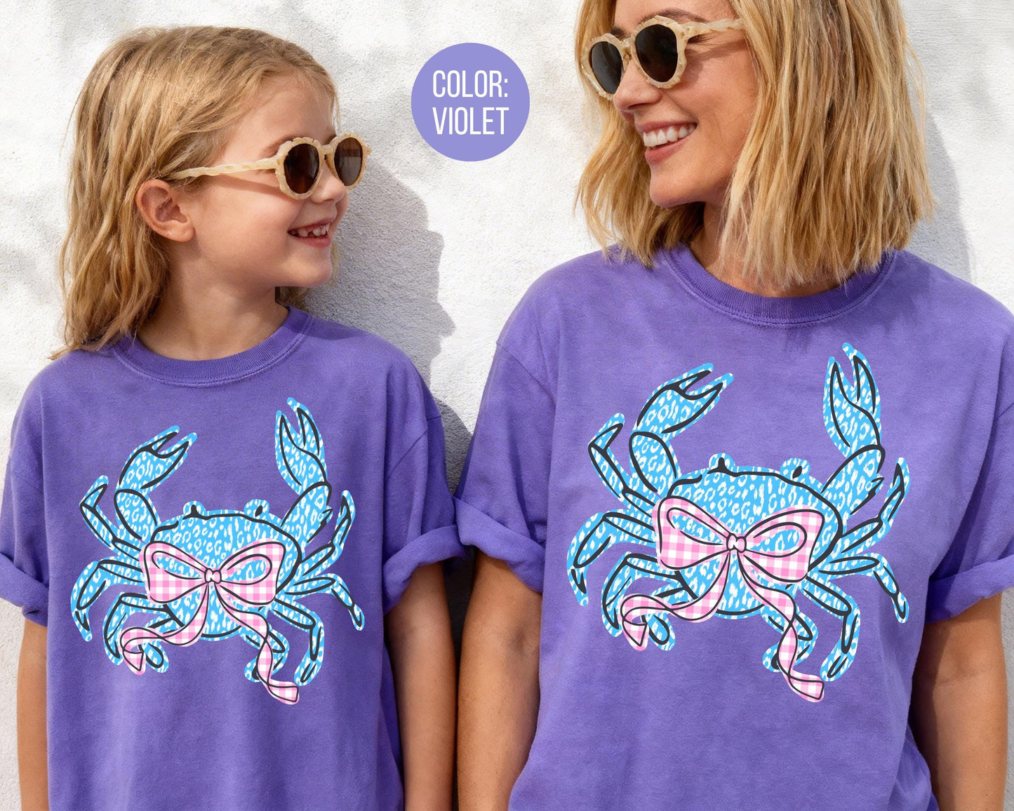 Comfort Colors® Preppy Blue Leopard Crab Shirt, Girls Coquette Crab Shirts