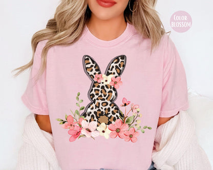 Comfort Colors® Floral Leopard Bunny Shirt, Leopard Easter Shirts