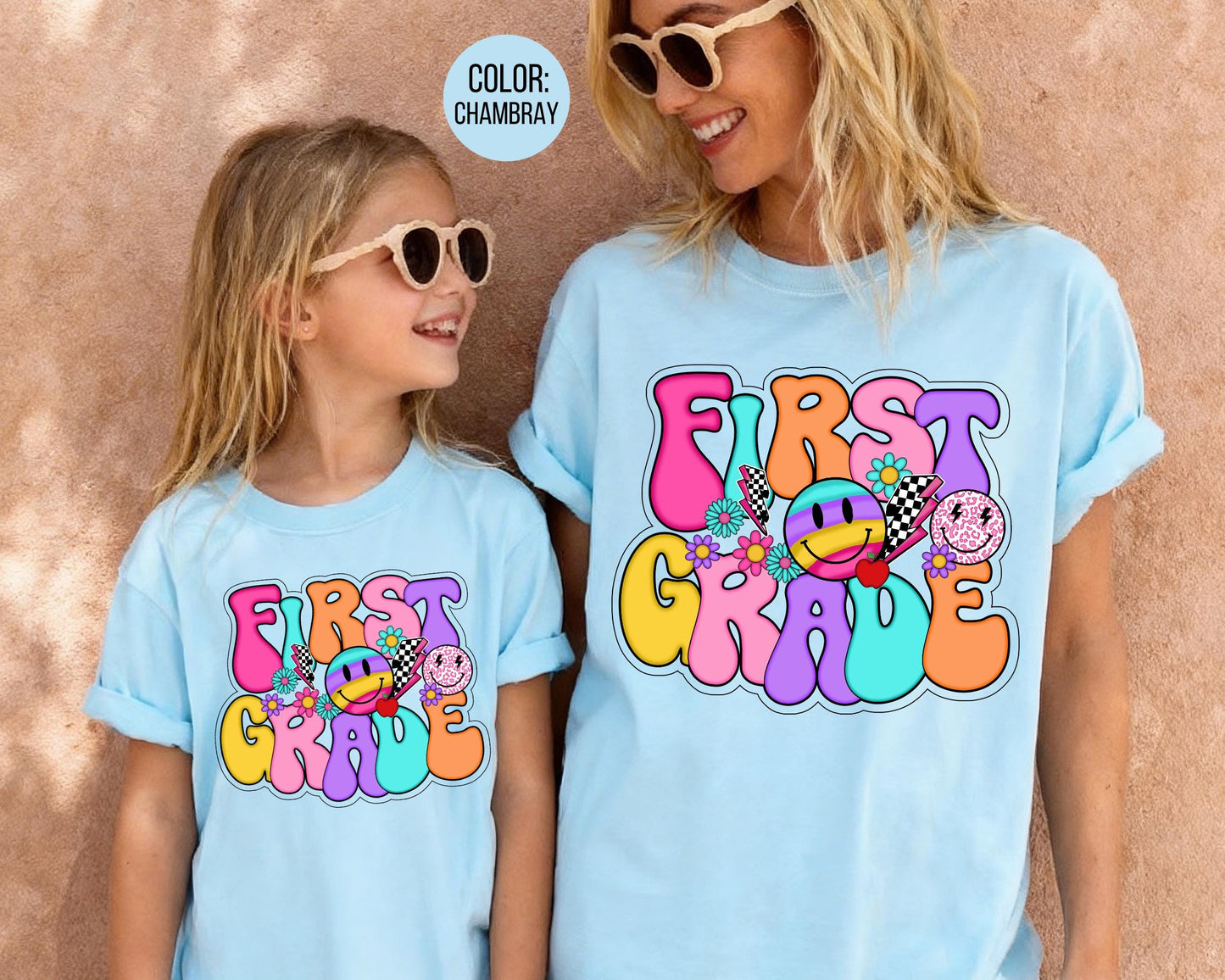 Comfort Colors® Smiley Retro First Grade Shirt, 1st Grade Teacher Shirts