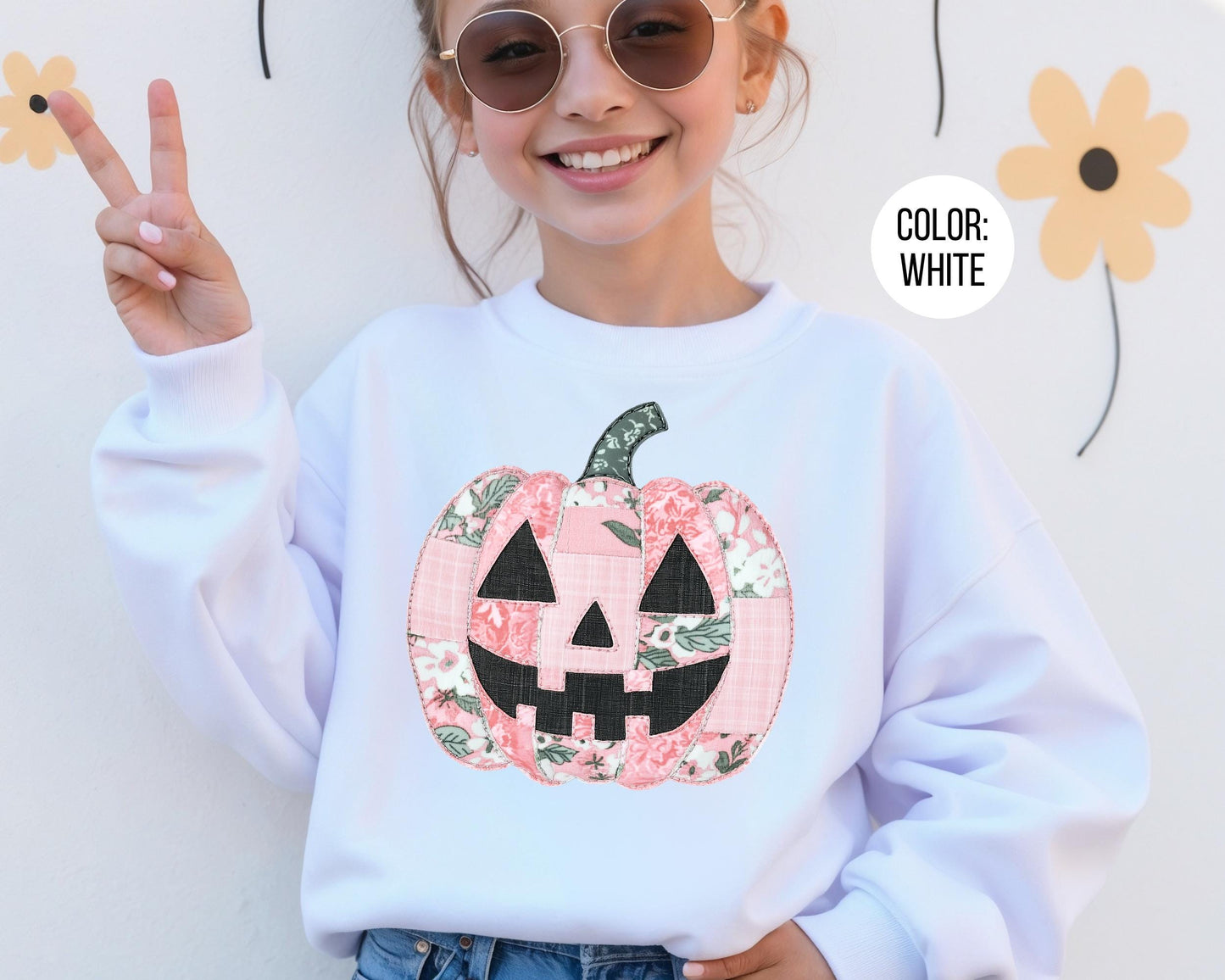 Pink Patchwork Pumpkin Sweatshirt - Girls Fall Clothing