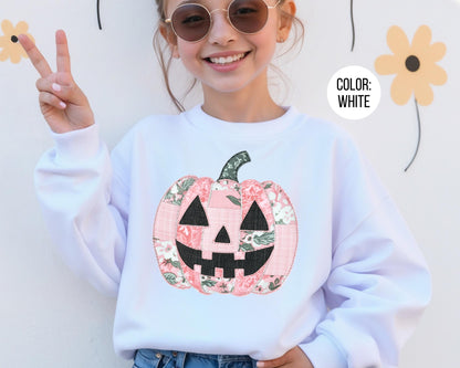 Pink Patchwork Pumpkin Sweatshirt - Girls Fall Clothing