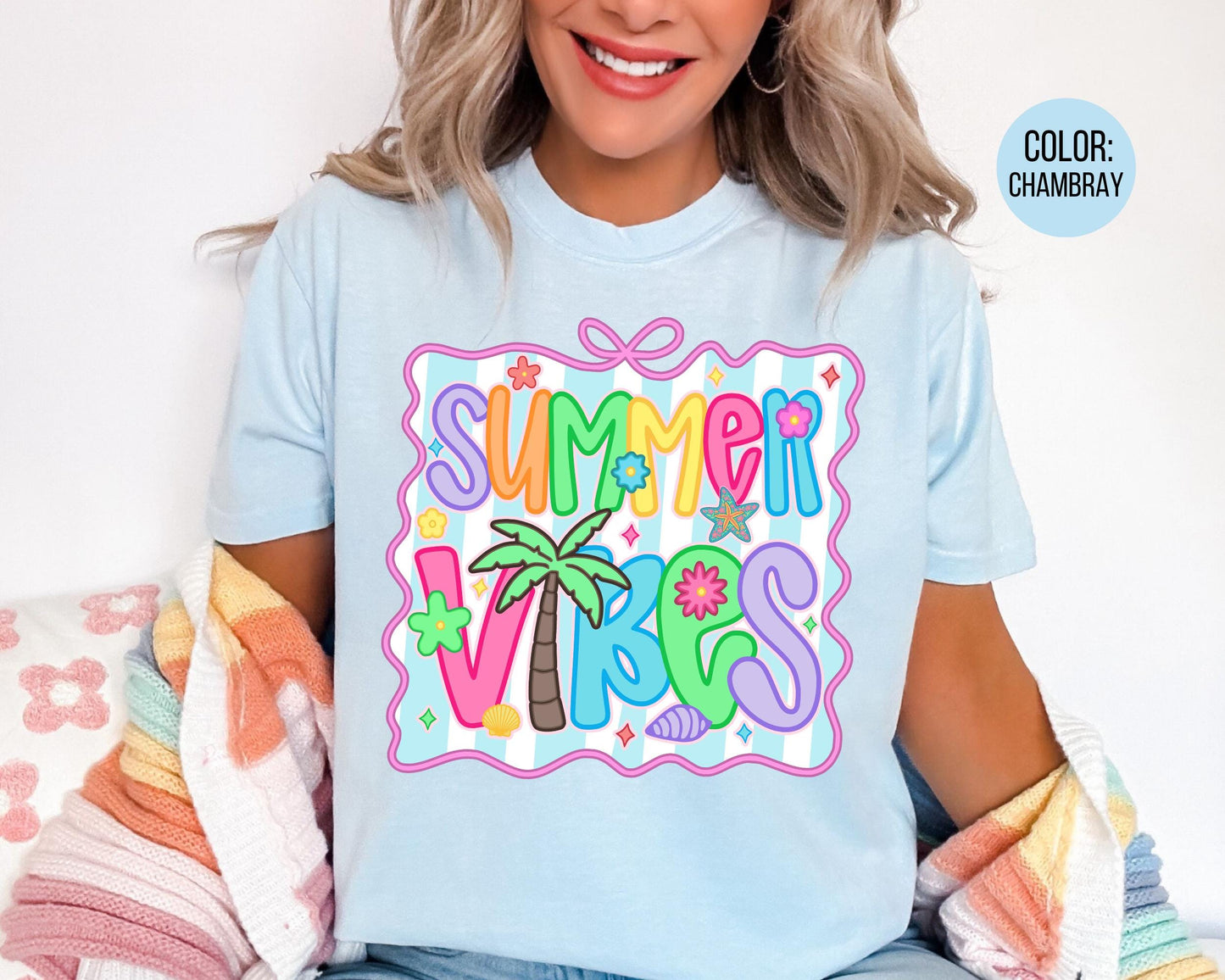 Comfort Colors® Preppy Summer Vibes Shirt, Girls Summer Shirts