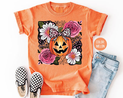 Comfort Colors Girls Pumpkin Shirt: Preppy Fall Halloween Tee
