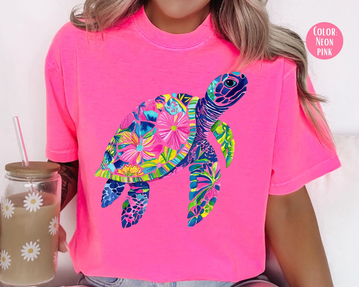 Comfort Colors® Floral Sea Turtle Shirt, Girls Summer Turtle Shirts