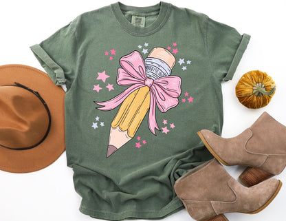 Comfort Colors Teacher Shirt: Coquette Pencil Tee