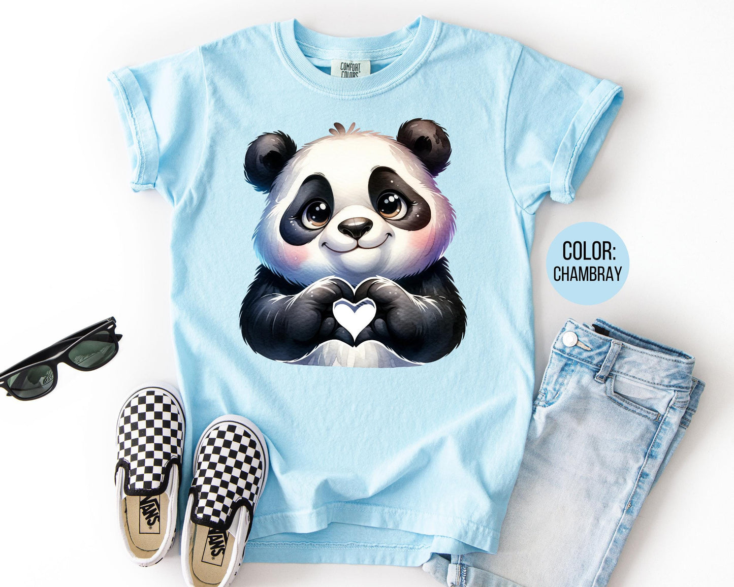 Comfort Colors Panda Heart Kids Shirt, Zoo Animal Tee
