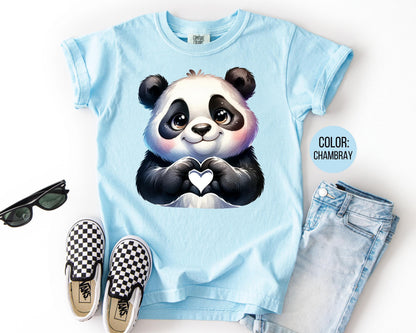 Comfort Colors Panda Heart Kids Shirt, Zoo Animal Tee
